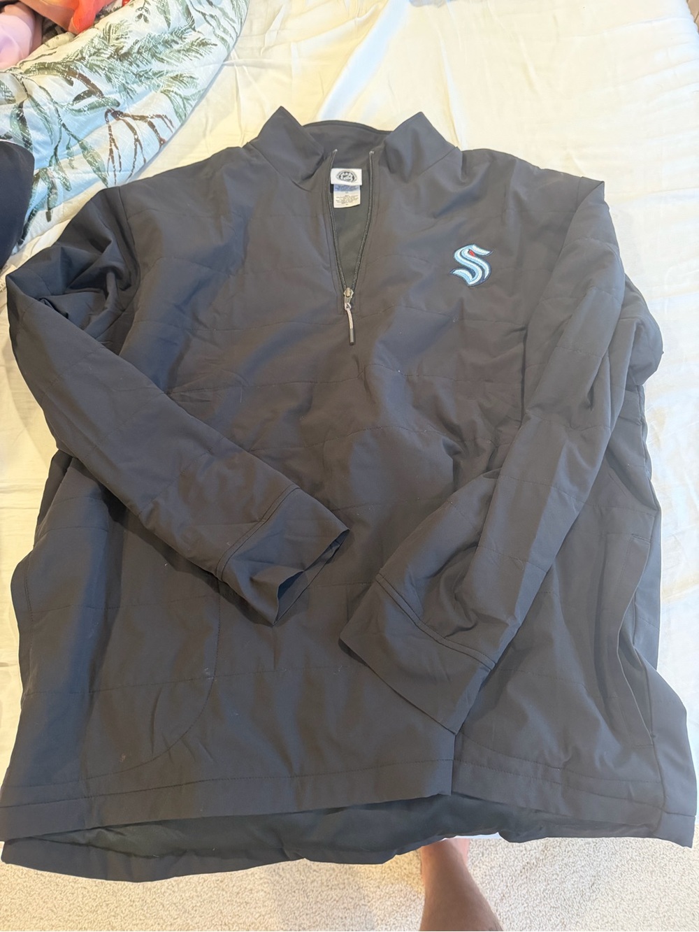 NHL Men's Black Quarter-Zip Swim Rash Guard with Blue Accent S Logo